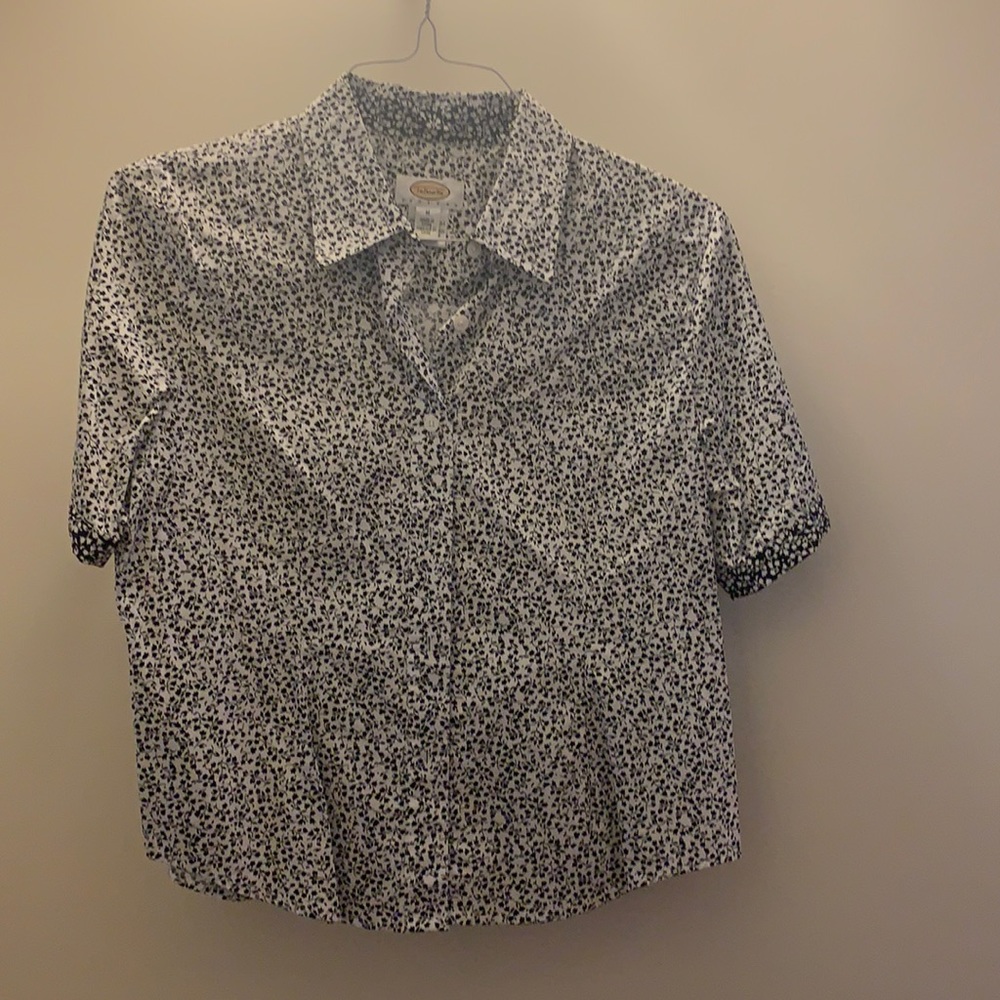 Talbots Petite Womens Button-Down Short Sleeve Floral Top Medium‎